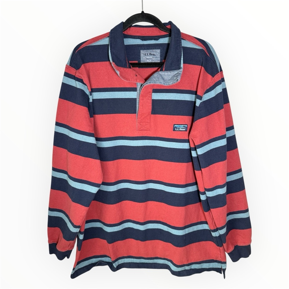 LL Bean Men’s Rugby Polo Shirt XL Tall Striped Long Sleeve Mock Neck Heritage
